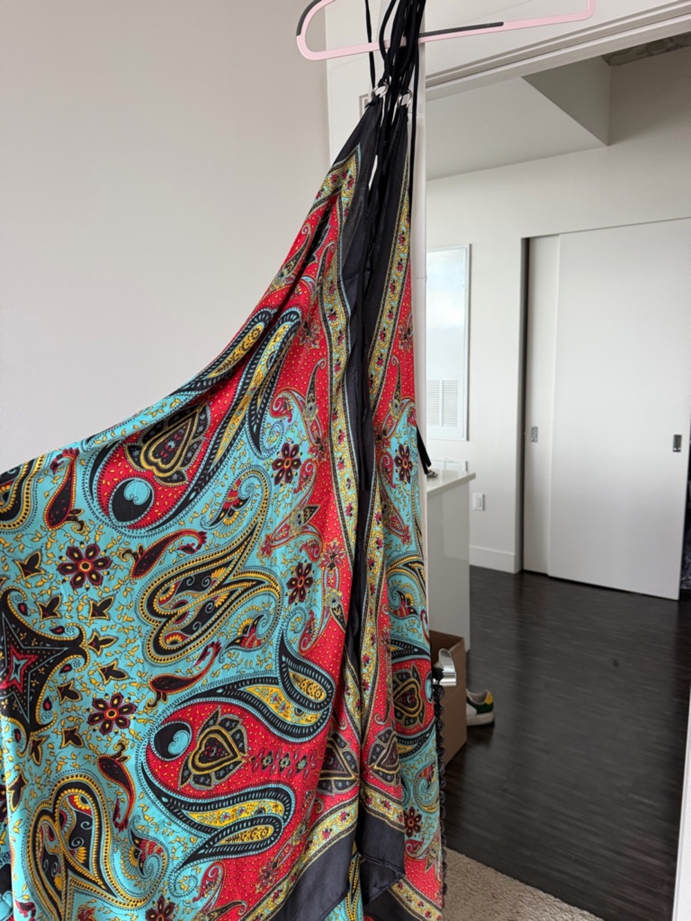 Vibrant Paisley Deep V Neck With Ties Midi Dress in Turquoise & Red